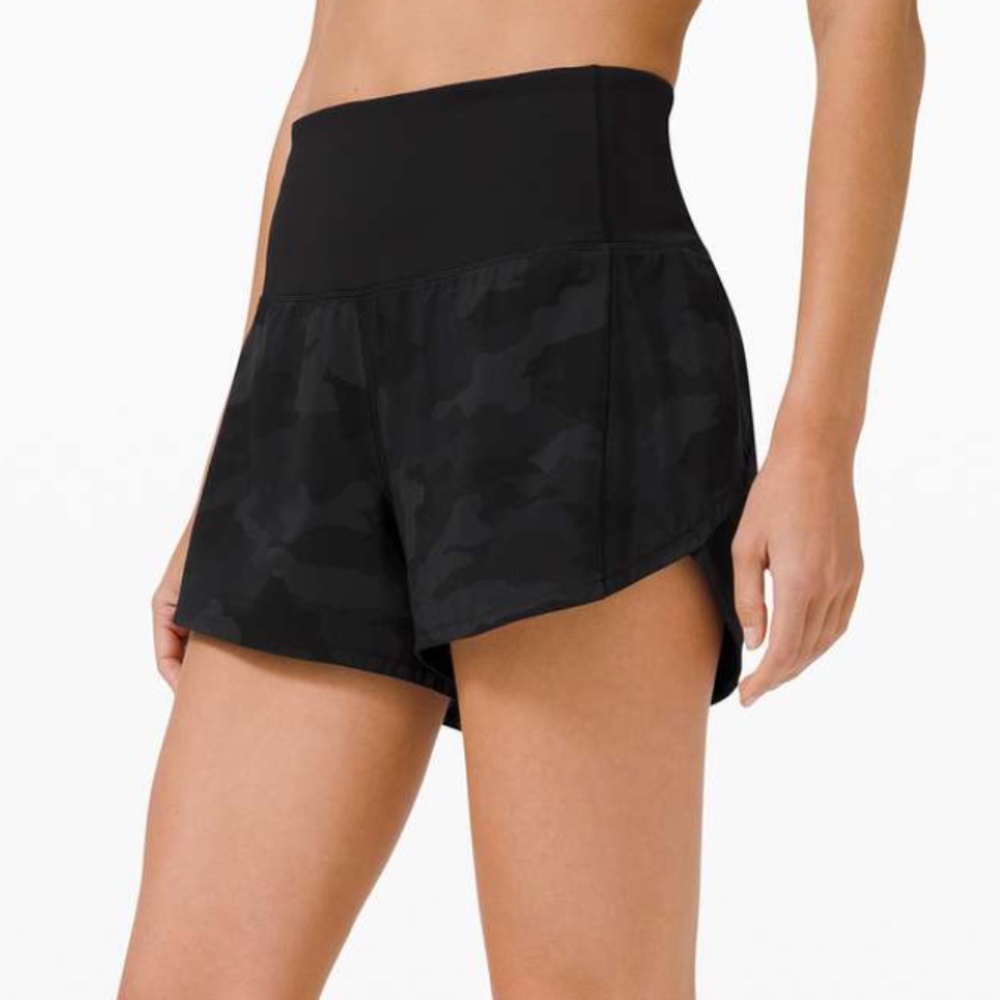 Lululemon NWT Speed Up High-Rise Lined Short 4" Heritage 365 Camo Deep Coal